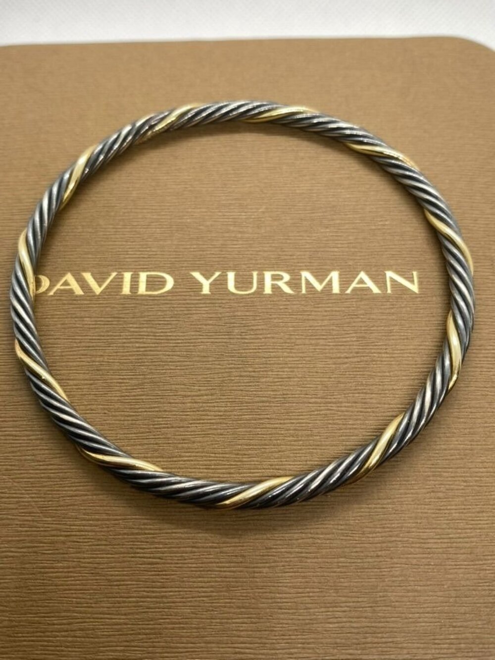 David Yurman Blackened Sterling Silver 926 1/5 18K Gold Twisted Bangle Bracelet - Picture 10 of 10